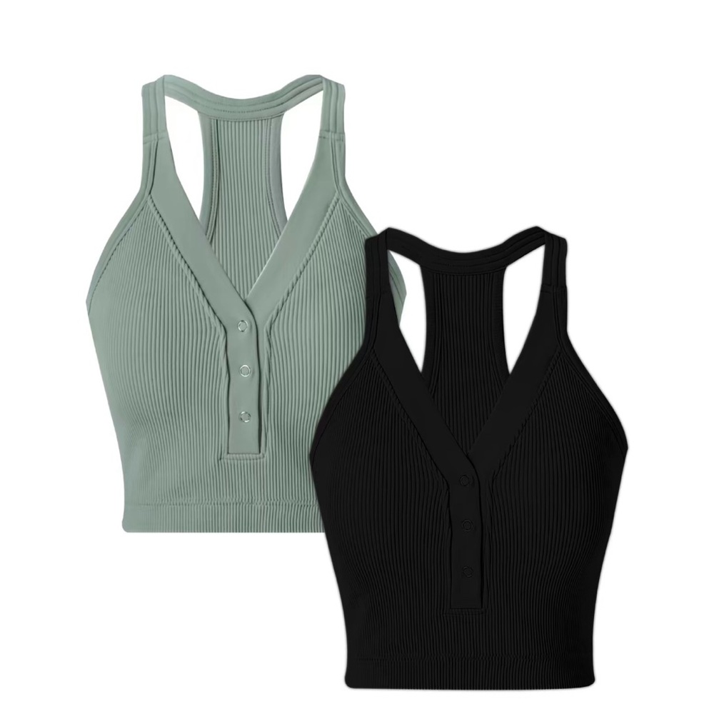 Ribbed Racerback Tank Top - Black and Green